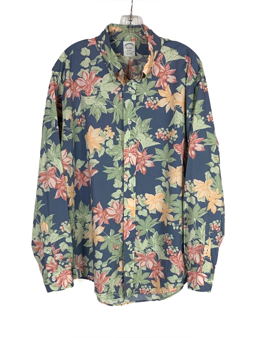 Brooks Brothers Men L Regent Fit Hawaiian Shirt Button Down Floral Long Sleeve